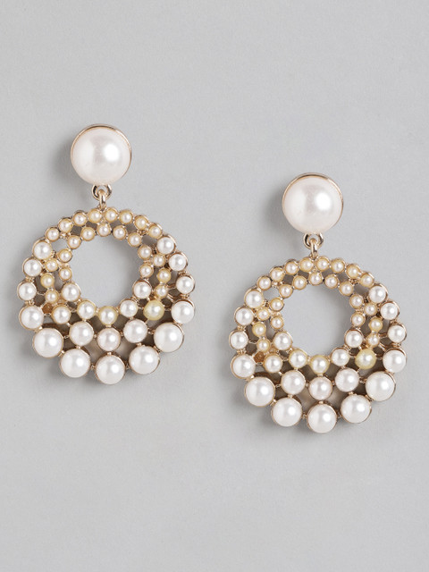 

DressBerry White Gold Plated Circular Beaded Drop Earrings