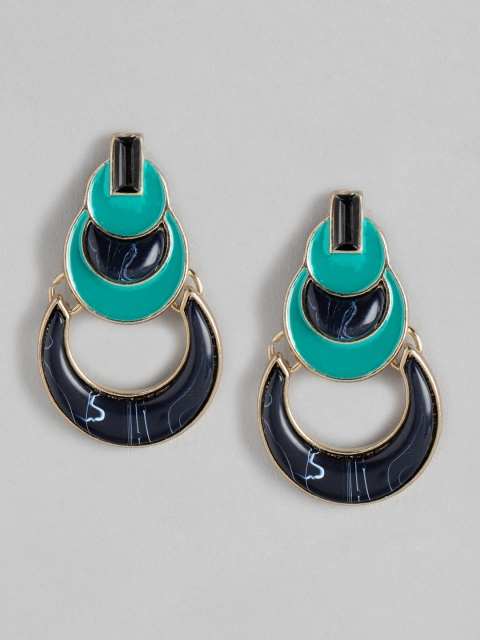 

DressBerry Green & Navy Blue Gold-Plated Enamelled Crescent Shaped Chandbalis