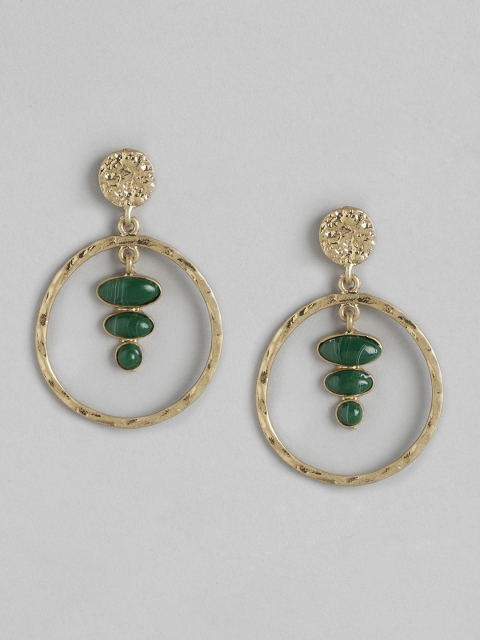 

DressBerry Green Gold-Plated Stone Studded Circular Drop Earrings