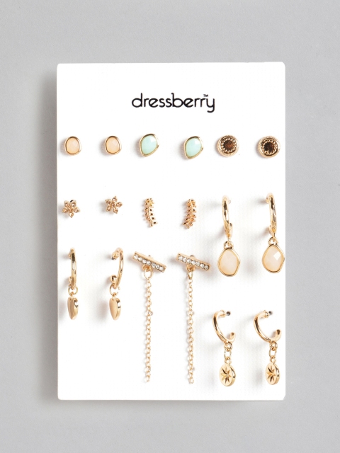 

DressBerry Set of 9 Gold-Plated Earrings