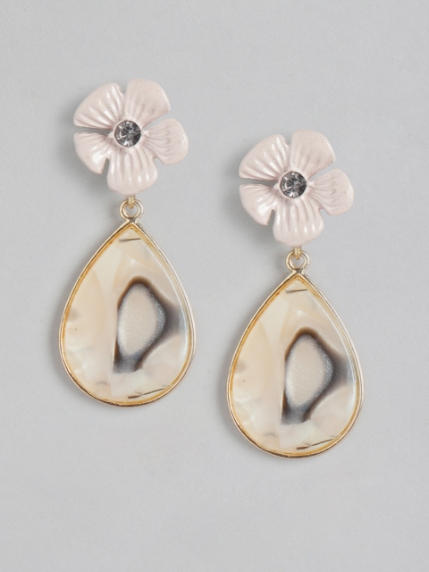 

DressBerry Off-White & Cream-Coloured Gold-Plated Teardrop Shaped Drop Earrings