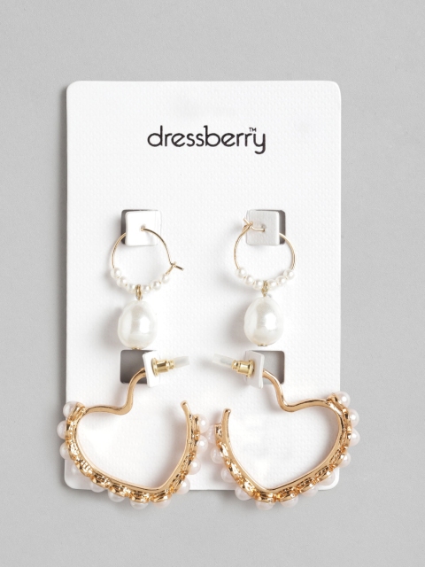 

DressBerry Set of 2 White Gold-Plated Beaded Earrings