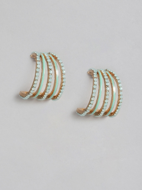 

DressBerry Green Gold-Plated Stone Studded Crescent Shaped Half Hoop Earrings