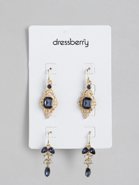 

DressBerry Set of 2 Navy Blue Gold-Plated Beaded Drop Earrings