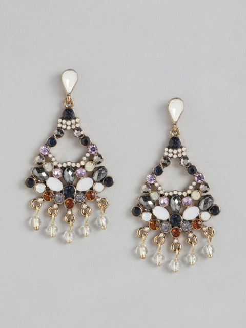 

DressBerry Black & Off-White Gold-Plated Stone Studded & Beaded Contemporary Drop Earrings