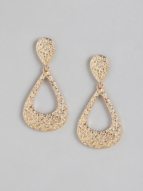 

DressBerry Gold-Plated Textured Teardrop Shaped Drop Earrings