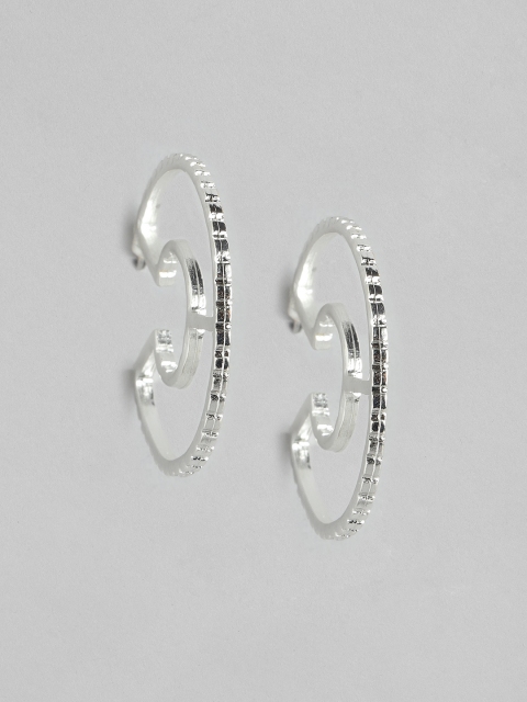 

DressBerry Silver-Plated Textured Half Hoop Earrings