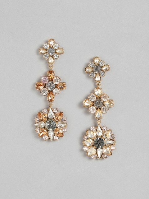 

DressBerry Gunmetal-Toned Gold-Plated Floral Drop Earrings, Metallic