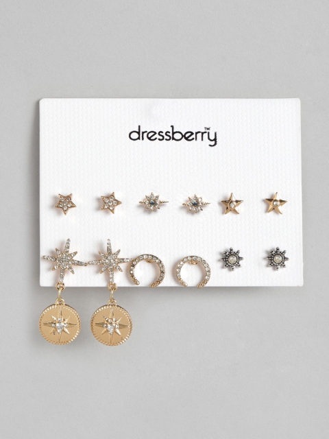 

DressBerry Women Set of 6 Stone-Studded Earrings, Gold