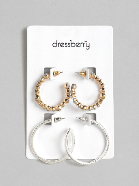 

DressBerry Set of 2 Crescent Shaped Half Hoop Earrings, Silver