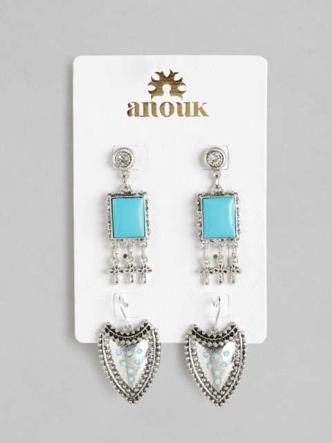 

Anouk Set of 2 Silver-Plated Oxidised Stone Studded Earrings