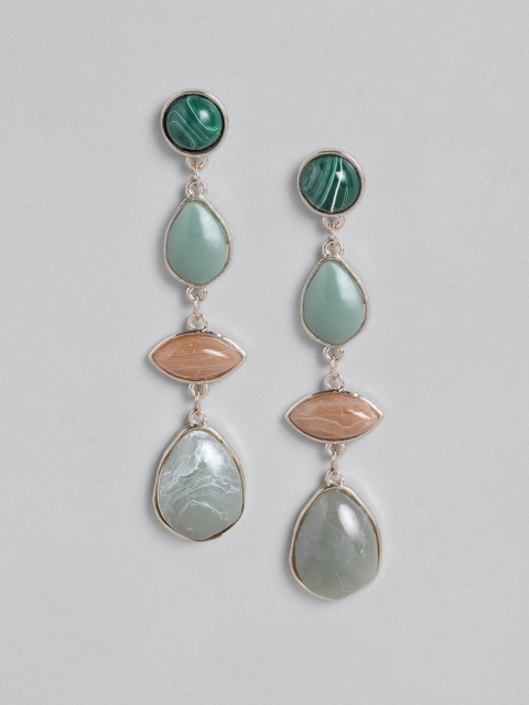 

DressBerry Green & Peach-Coloured Gold-Plated Beaded Classic Drop Earrings