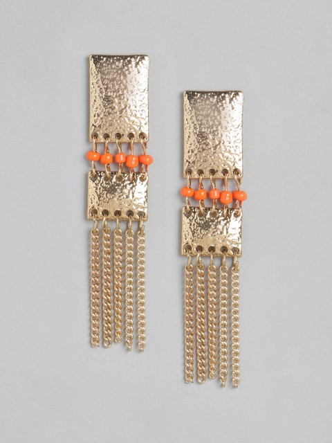 

DressBerry Orange Gold-Plated Beaded Geometric Drop Earrings
