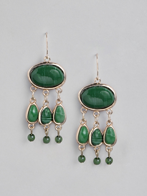 

DressBerry Green Gold-Plated Stone Studded Oval Shaped Drop Earrings