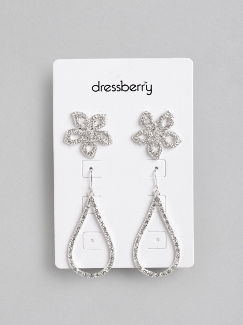 

DressBerry Set of 2 Silver Plated Stone Studded Earrings