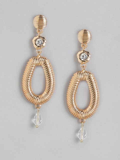 

DressBerry Gold-Plated Stone Studded & Beaded Oval Drop Earrings