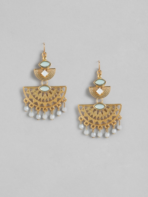 

DressBerry Sea Green Gold-Plated Crescent Shaped Stone Studded & Beaded Chandbalis