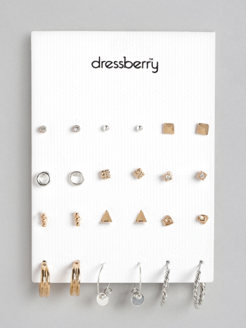 

DressBerry Set of 12 Earrings, Gold