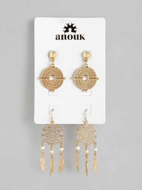 

Anouk Set of 2 Gold-Plated Circular Drop Earrings
