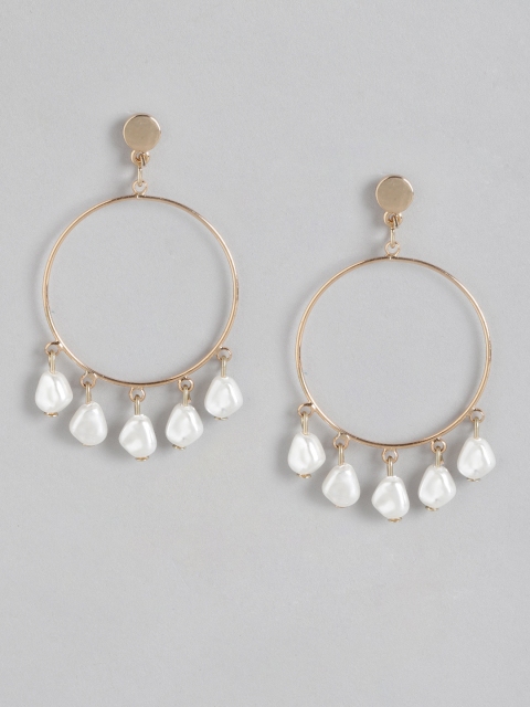 

DressBerry White Gold-Plated Circular Drop Earrings with Pearls