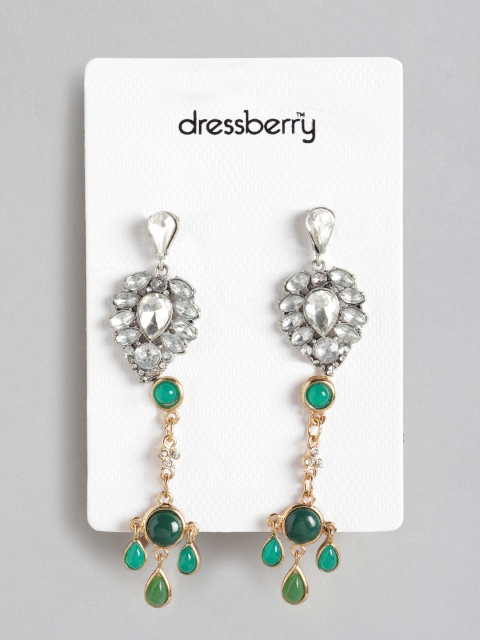 

DressBerry Set of 2 Stone Studded Drop Earrings, Gold