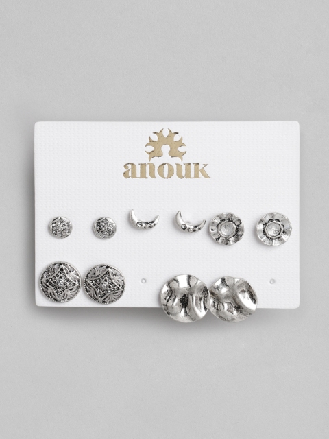 

Anouk Set of 5 Oxidised Silver-Plated Studs Earrings