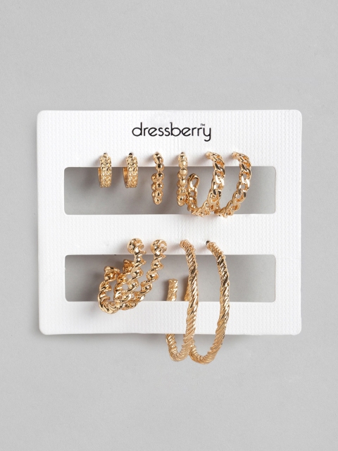 

DressBerry Set of 5 Gold-Plated Textured Half Hoop Earrings