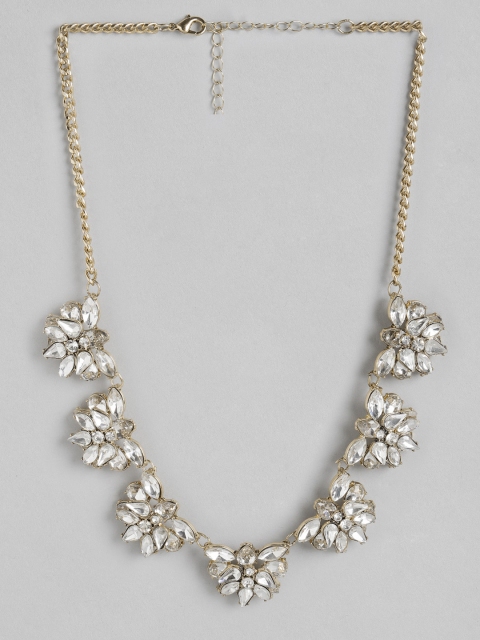 

DressBerry Gold-Toned Stone-Studded Statement Floral Necklace