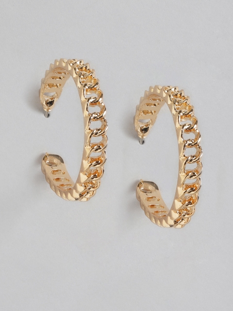 

DressBerry Gold-Plated Link Crescent Shaped Half Hoop Earrings