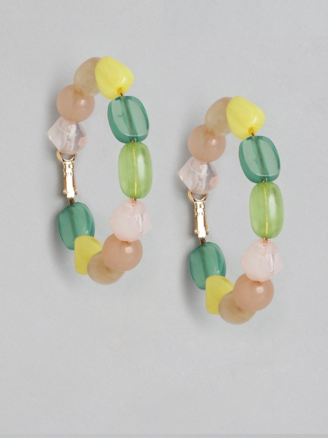 

DressBerry Pink & Yellow Gold-Plated Beaded Circular Hoops