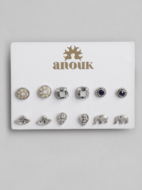 

Anouk Set of 6 Silver-Plated Stone-Studded Studs