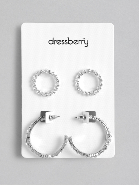 

DressBerry Set of 2 Silver-Plated Stone Studded Earrings