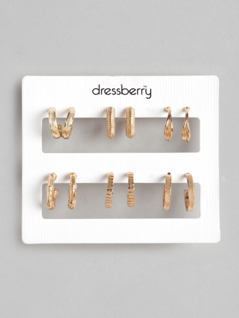 

DressBerry Set of 6 Gold-Plated Handcrafted Crescent Shaped Half Hoop Earrings