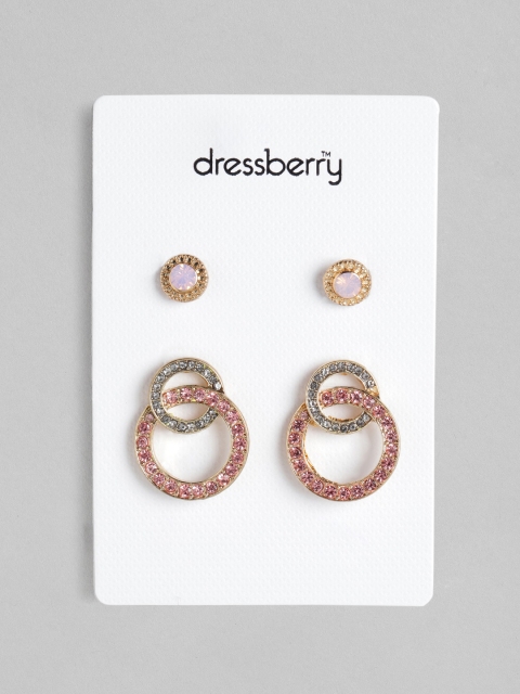 

DressBerry Set of 2 Pink Gold-Plated Stone Studded Earrings