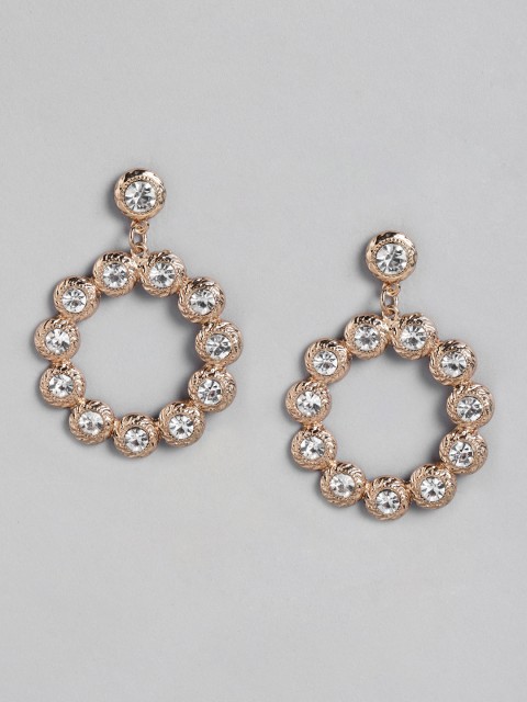

DressBerry Gold-Plated Stone-Studded Circular Drop Earrings