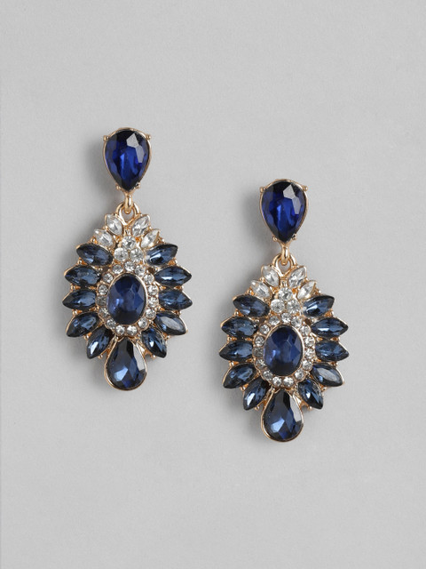 

DressBerry Navy Blue Gold-Plated Stone Studded Classic Drop Earrings