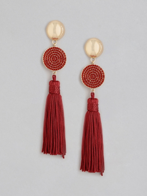 

DressBerry Maroon Gold-Plated Beaded Tasselled Contemporary Drop Earrings