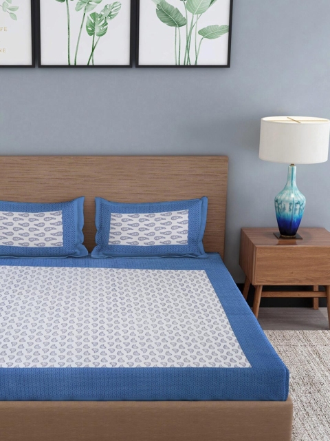 

Gulaab Jaipur Blue & White Floral 210 TC King Bedsheet with 2 Pillow Covers
