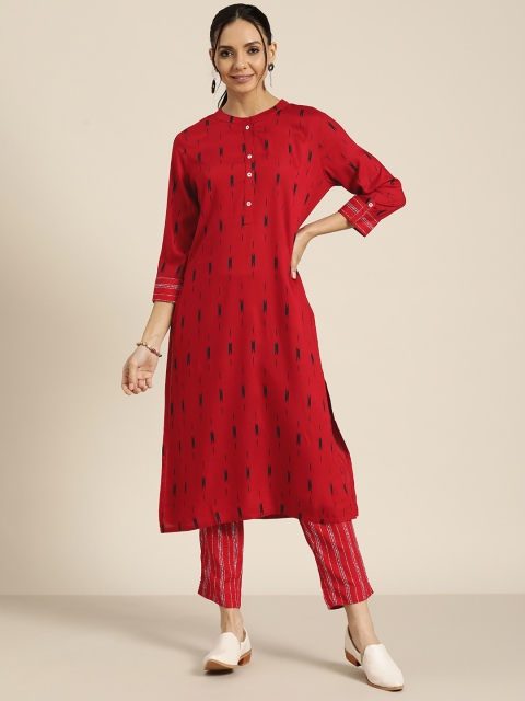 

Sangria Women Red & Black Printed Pure Cotton Kurta with Trousers