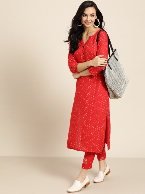 

Sangria Women Red & White Printed Regular Kurta with Trousers