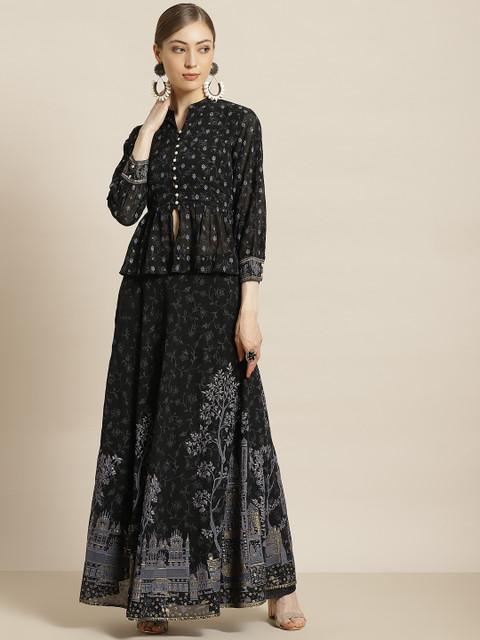 

Juniper Black & Silver Foil Print Ready to Wear Lehenga Choli
