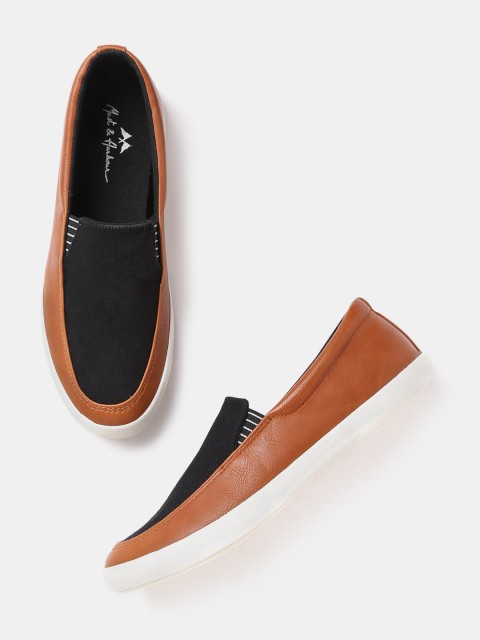 

Mast & Harbour Men Black & Brown Colourblocked Slip-On Sneakers