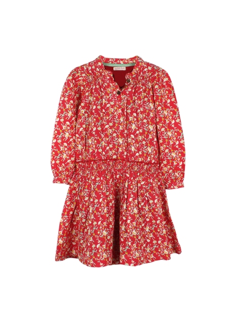 

My Little Lambs Girls Red Floral Print Drop-Waist Dress