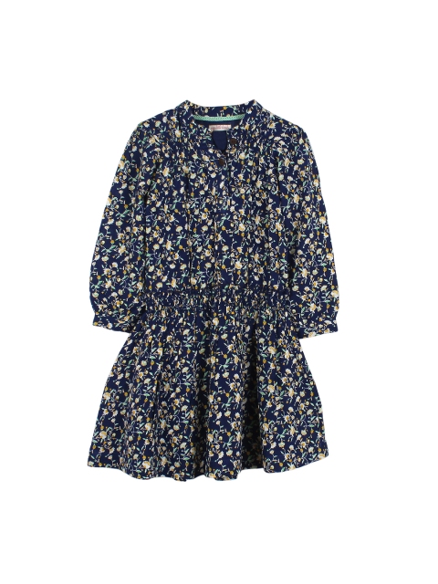 

My Little Lambs Girls Navy Floral Print Empire-Line Dress, Navy blue