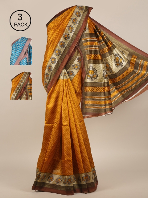

Pothys Pack of 3 Ethnic Motifs Jute Silk Sarees, Mustard