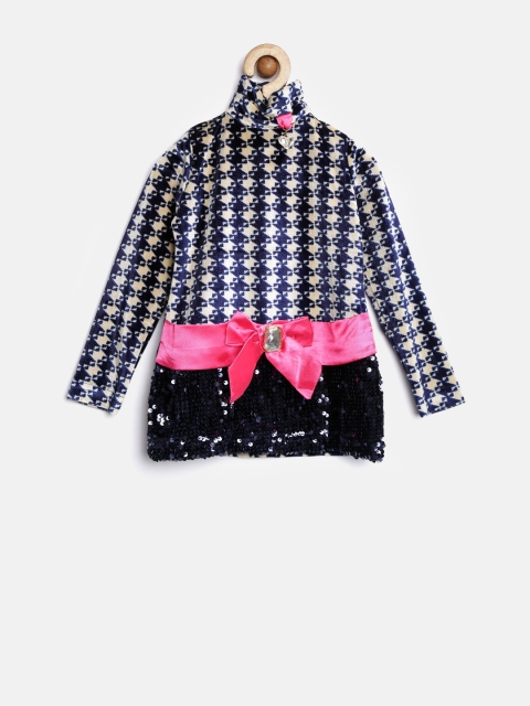 

Tiny Girl Navy Printed Sequinned Top, Navy blue