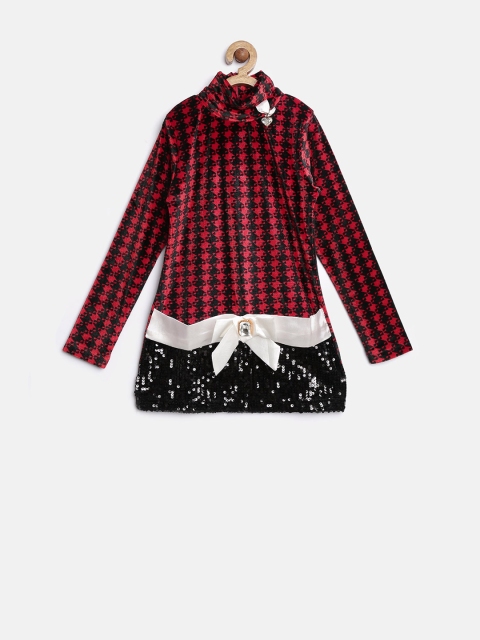 

Tiny Girl Red & Black Printed Embellished Top