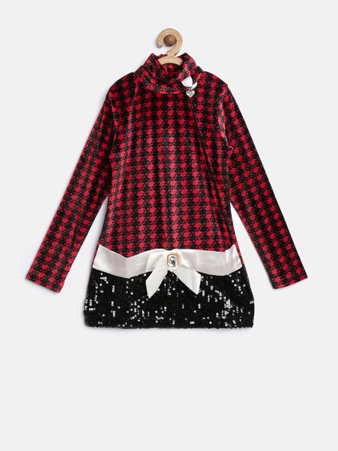 

Tiny Girl Red & Black Printed Embellished Top