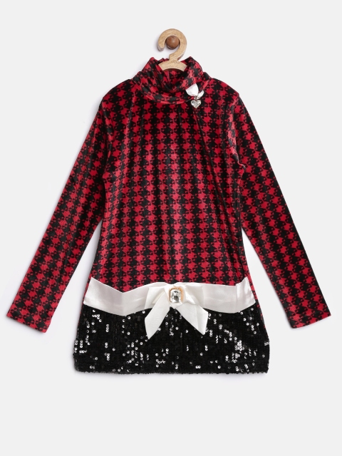 

Tiny Girl Red & Black Printed Embellished Top