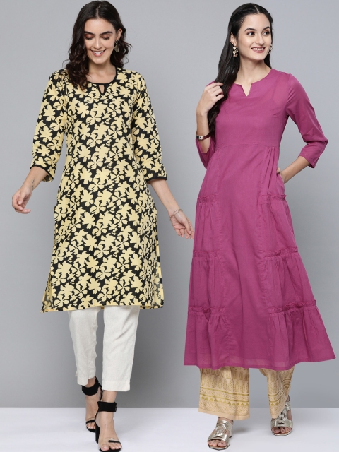 

HERE&NOW Women Pack of 2 Kurtas, Pink